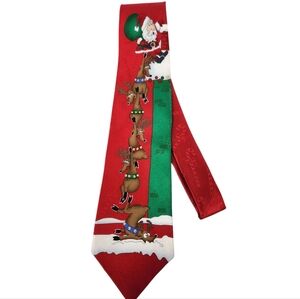 Hallmark Yule Tie Greetings Santa Claus Reindeer Tie Men's 100% Silk Christmas